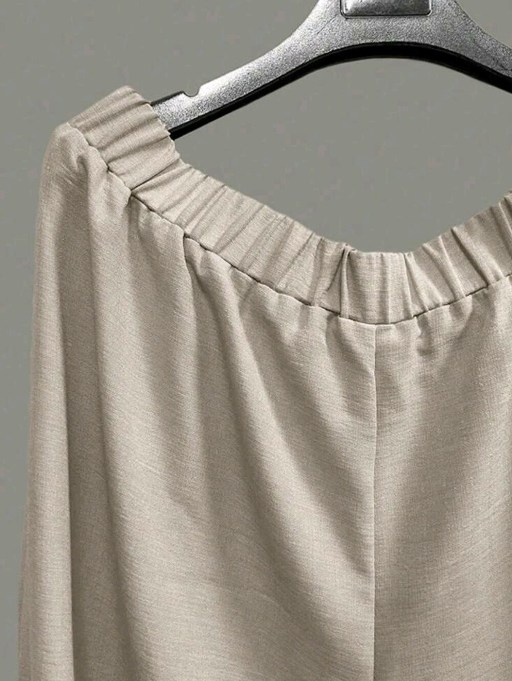 Women's Apricot V-Neck Long Sleeve Ruffle Hem Blouse + Long Wide Leg Pants - Picture 6 of 6